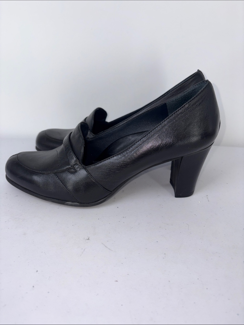 ✂️ Umberto Raffini Black Leather Loafer Pump Heels